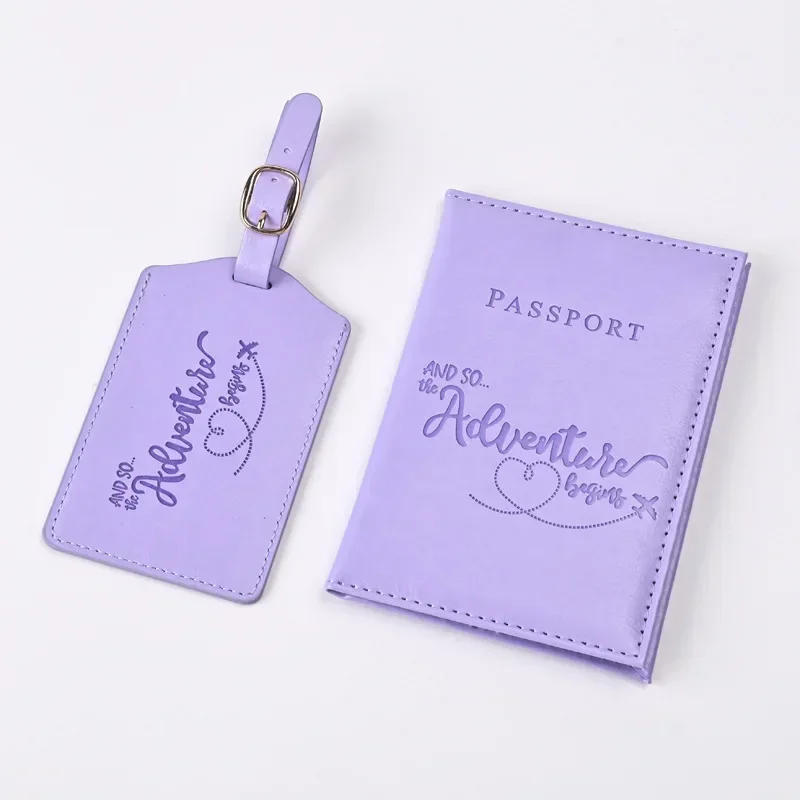 Travel Luggage Set - جديد الأرجواني بو الجلود حامل جواز